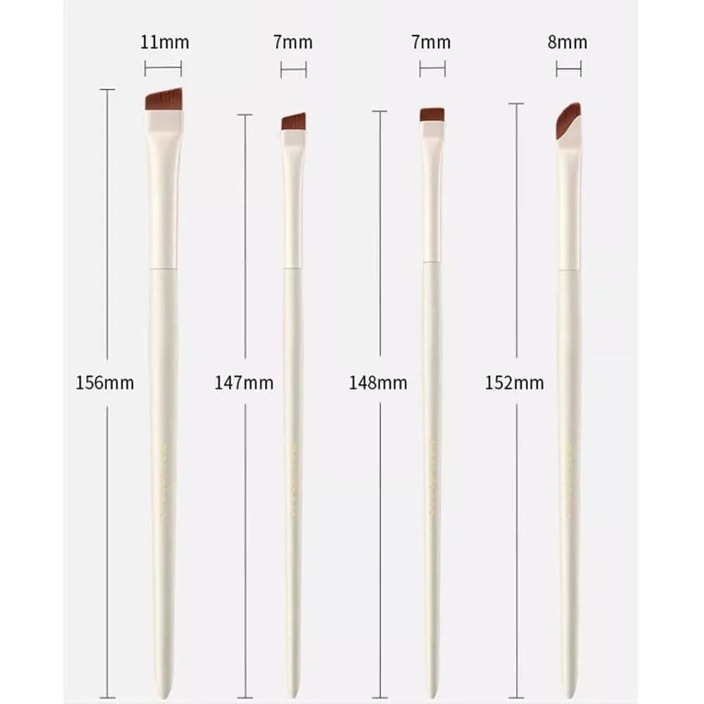 Four angled eyeliner and brow brushes with ultra-thin bristles in leather case