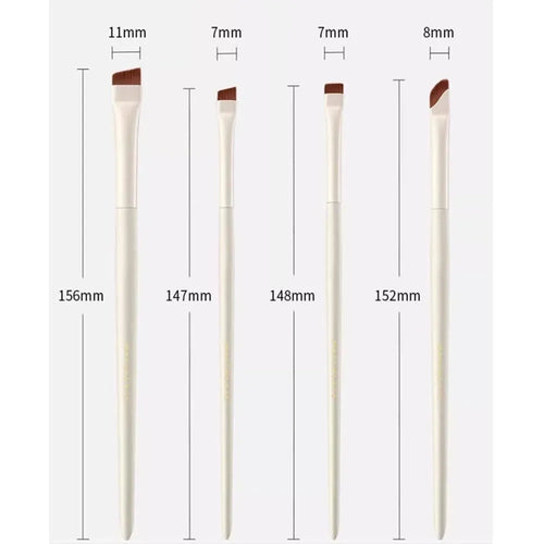 Four angled eyeliner and brow brushes with ultra-thin bristles in leather case