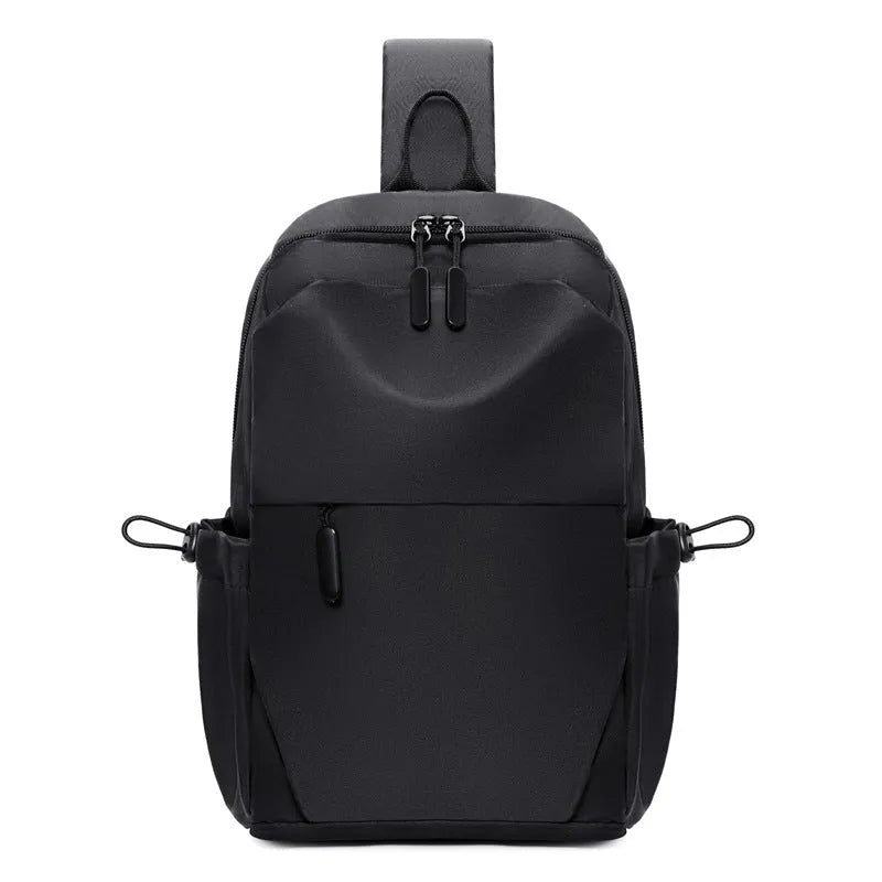 Men's grey waterproof chest bag with shoulder strap showing 33cm height dimensions
