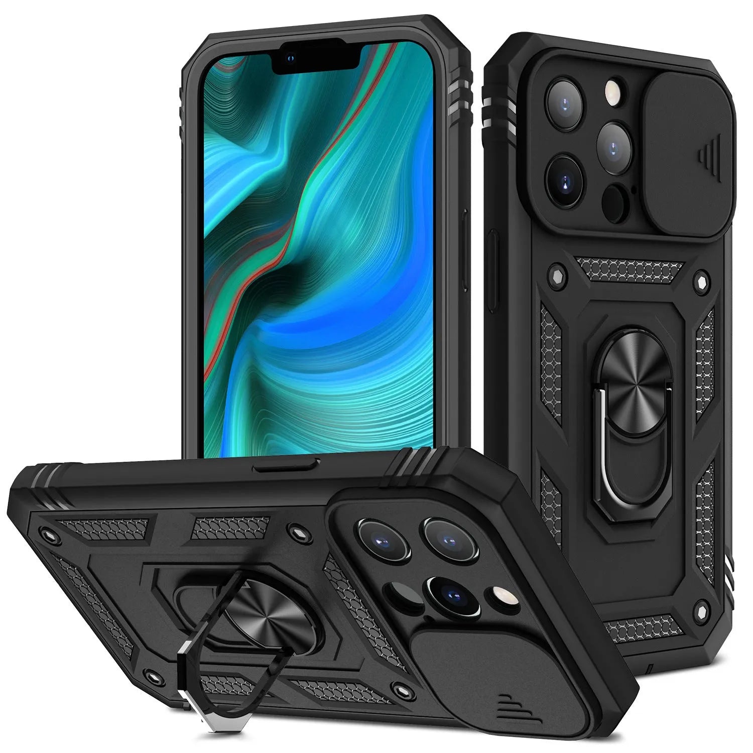 Magnetic phone case with sliding bracket for Apple iPhone in blue colour option