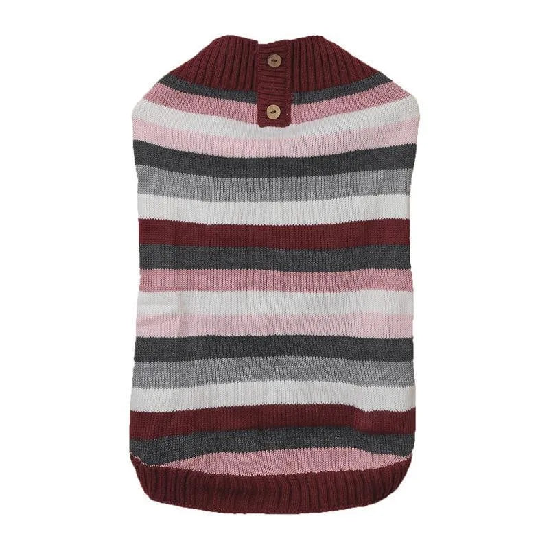 Grey dog sweater with horizontal zipper and button pocket on a small canine