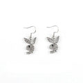 Alloy full diamond rabbit character stud earrings in silver, gold, or pink colour.