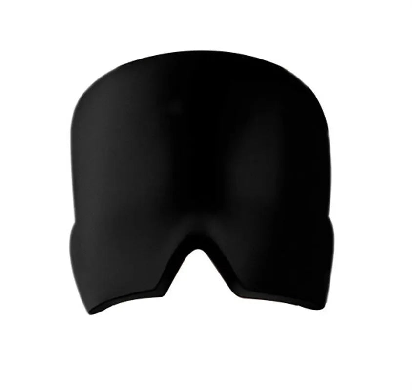 Cold therapy gel eye mask for headache relief in black colour on forehead