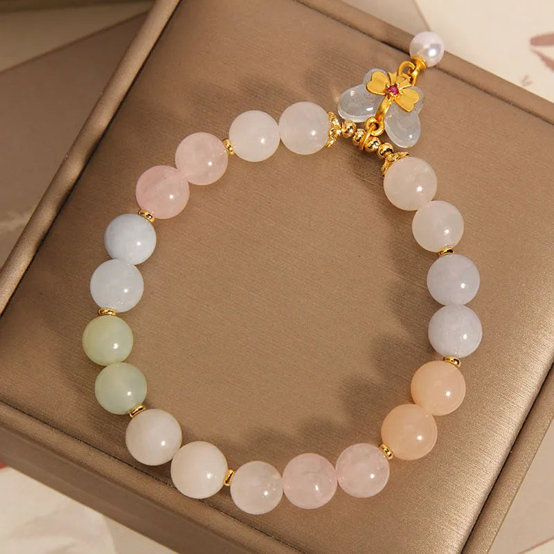 Colourful Morganite crystal bracelet with butterfly pendant for women