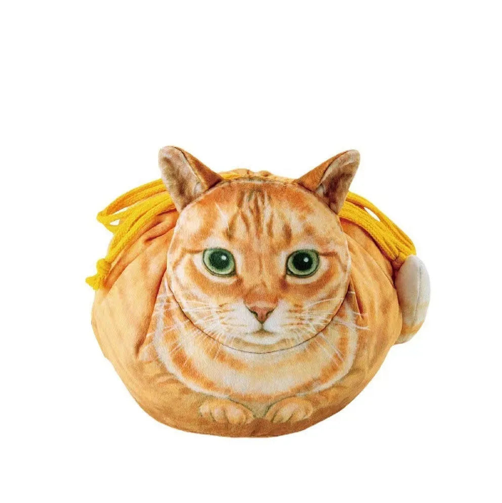 Creative Japanese cat printing drawstring storage bag with plush material and polyester lining in fresh sweet style