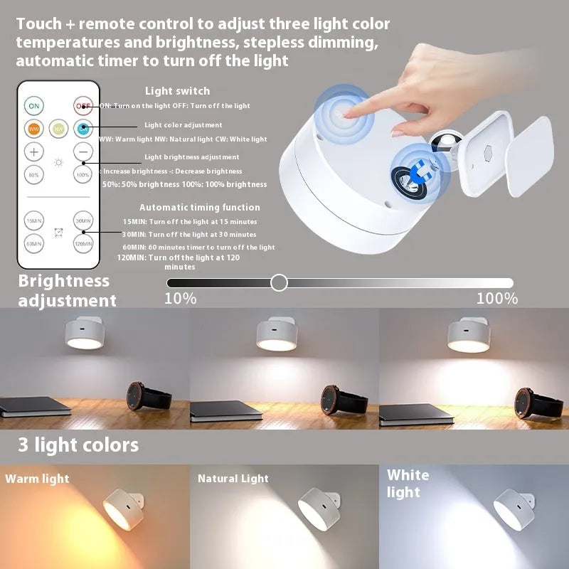 Round rotatable wall lamp with built-in battery, magnetic suction base, geometric stereo design, black shell, 94x73x74mm