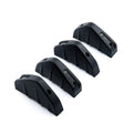 Black ABS plastic triangular car rear spoiler with mounting hardware on a white background.