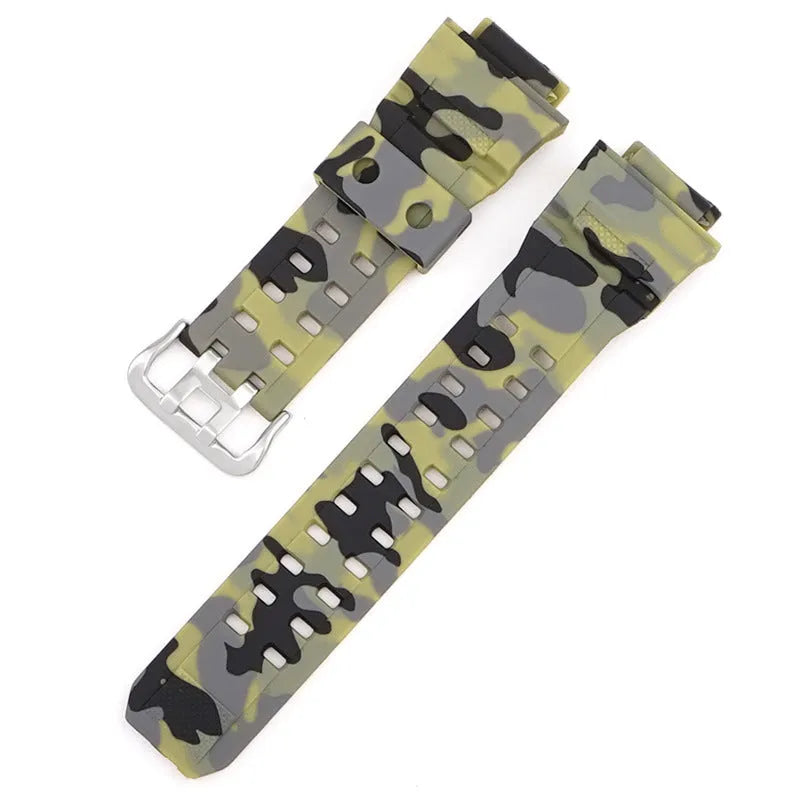 Camouflage TPU rubber watch strap with silver buckle, 12+7cm length