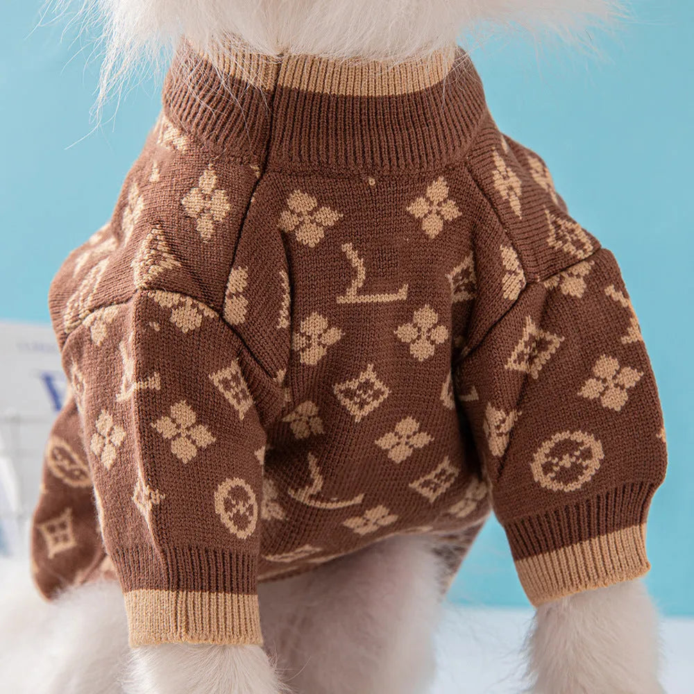 Thick knit wool dog sweater for winter in monochrome or two-tone colours, sizes XS to XXL