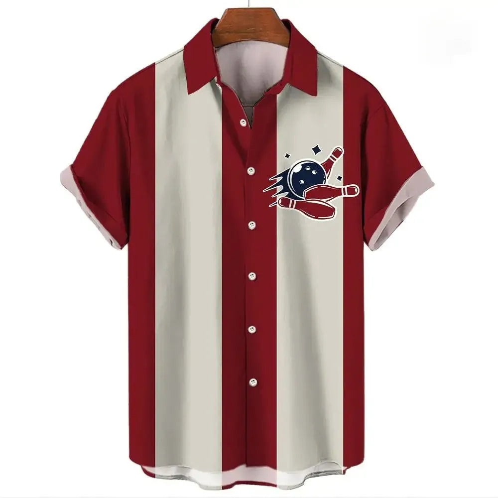 Men's striped Hawaiian shirt with short sleeves and button-up front