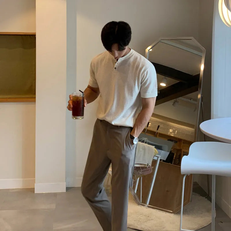 Men's thin slim-fit ice silk short-sleeved shirt in black, khaki or white colours
