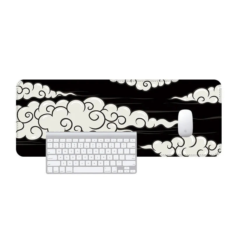 Japanese simple style cloud pattern desk mat with natural rubber non-slip backing in multiple size options