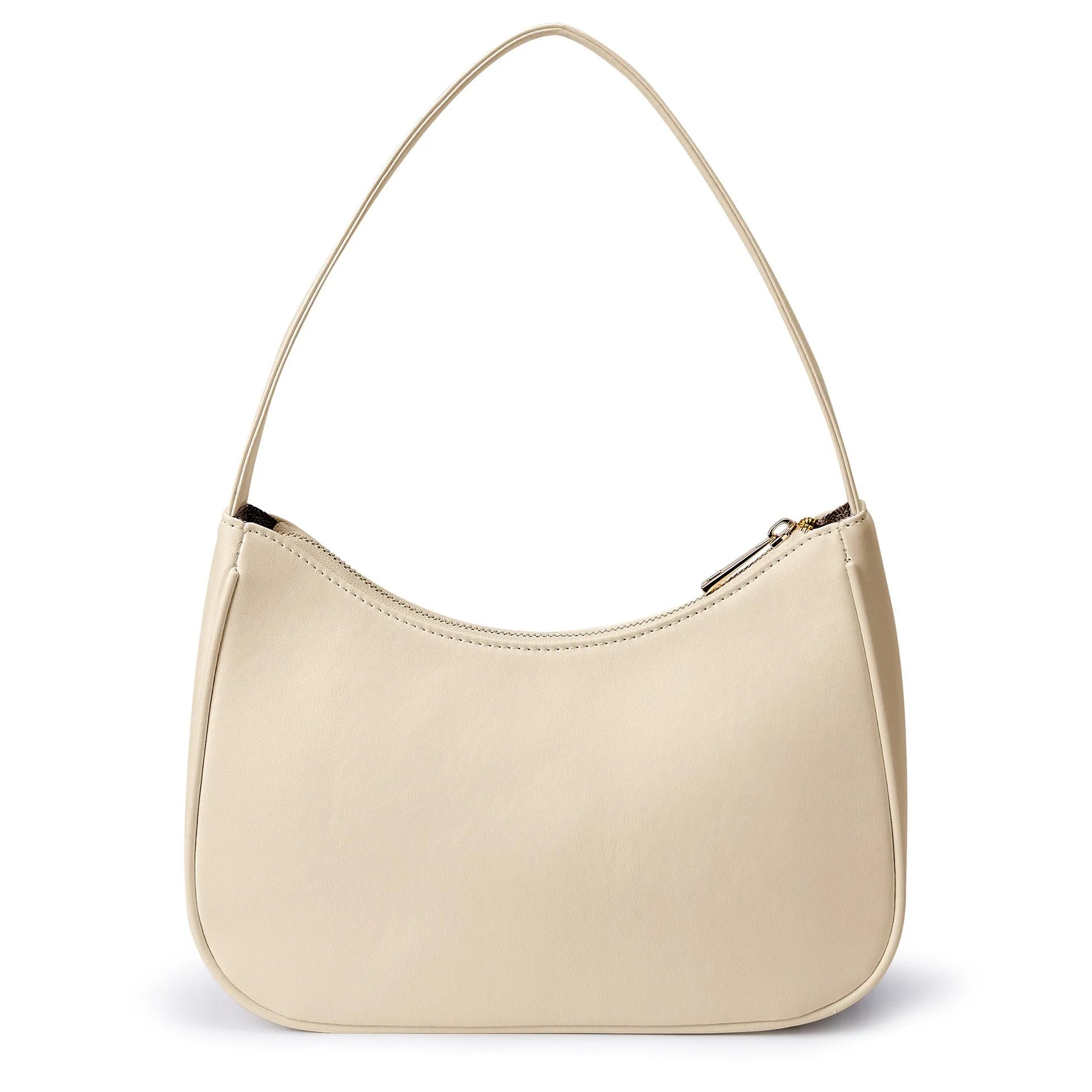 Simple retro waterproof PU shoulder bag with adjustable strap shown in apricot colour