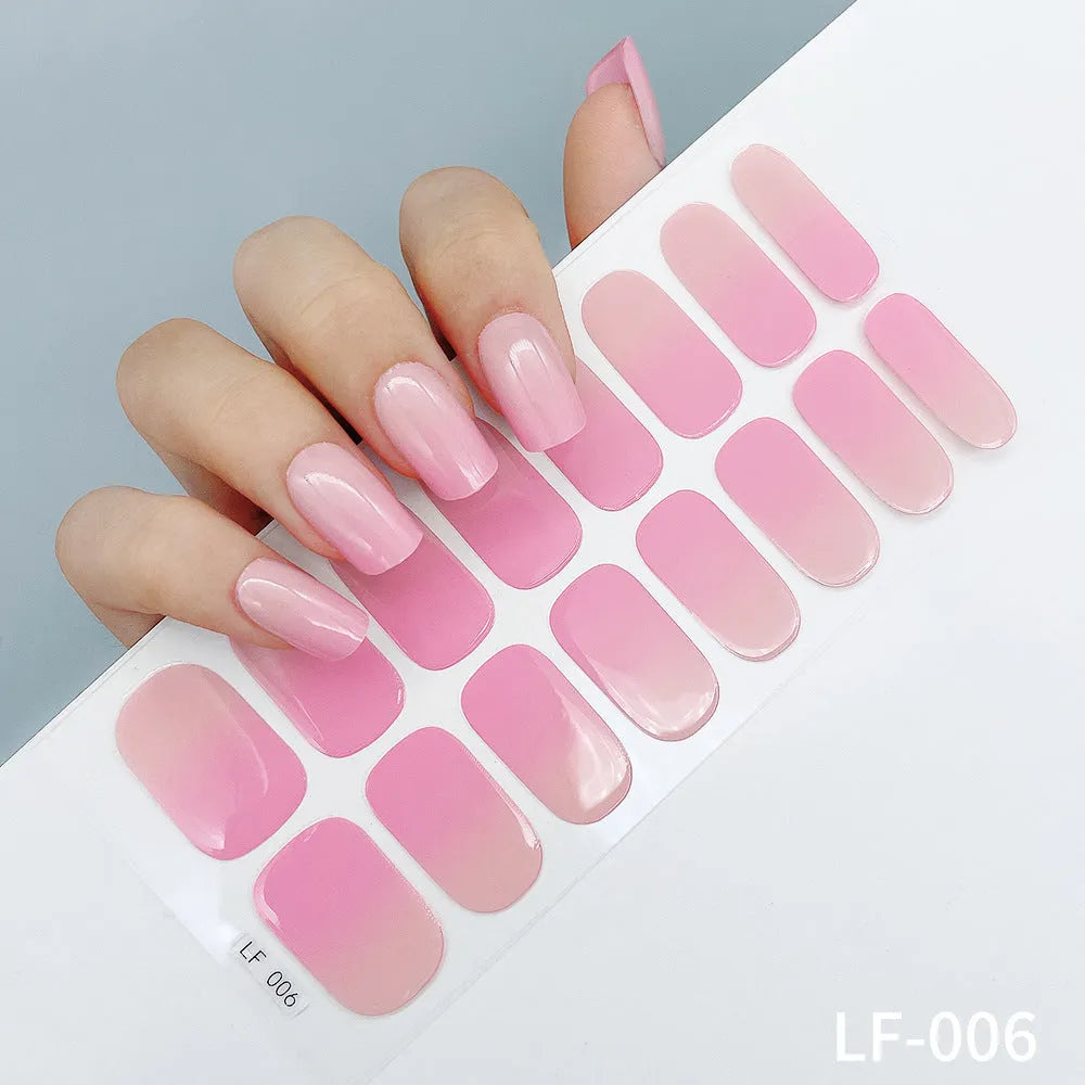 16 solid colour full nail stickers set with European and American simple designs including cross, rose, tulip patterns