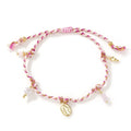 A colourful hand-woven braided rope bracelet for women in an ethnic strap tag style.