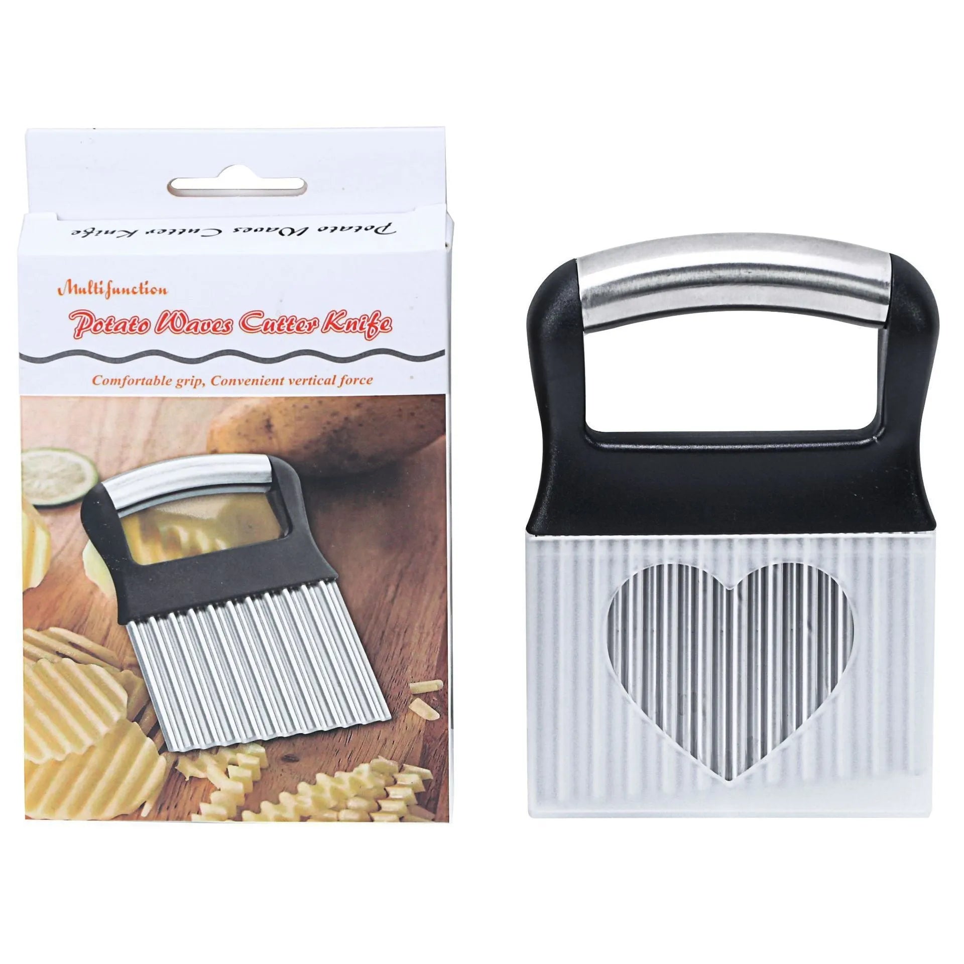 14cm by 9cm stainless steel potato wave knife with alloy handle in black or white