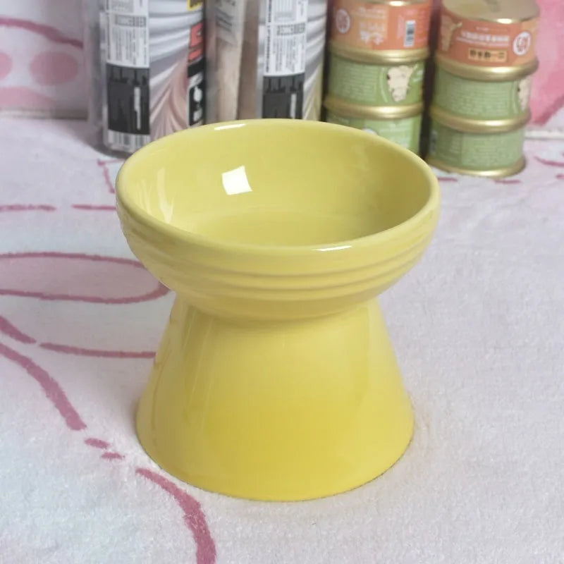 Black ceramic pet bowl with high foot neck protector design for dogs and cats