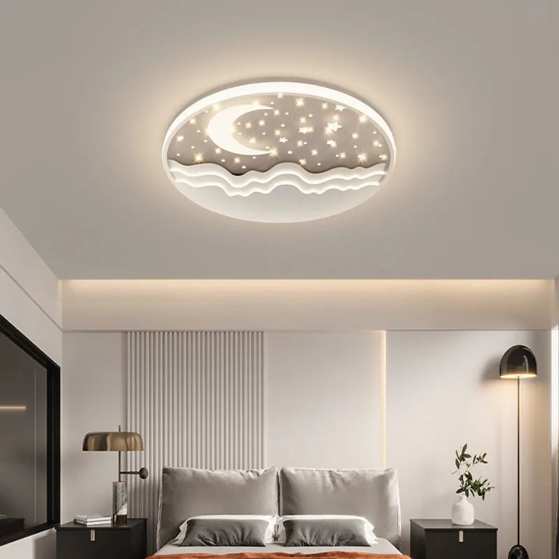 Moon style wrought iron and acrylic ceiling light in simple modern design for bedroom or living room