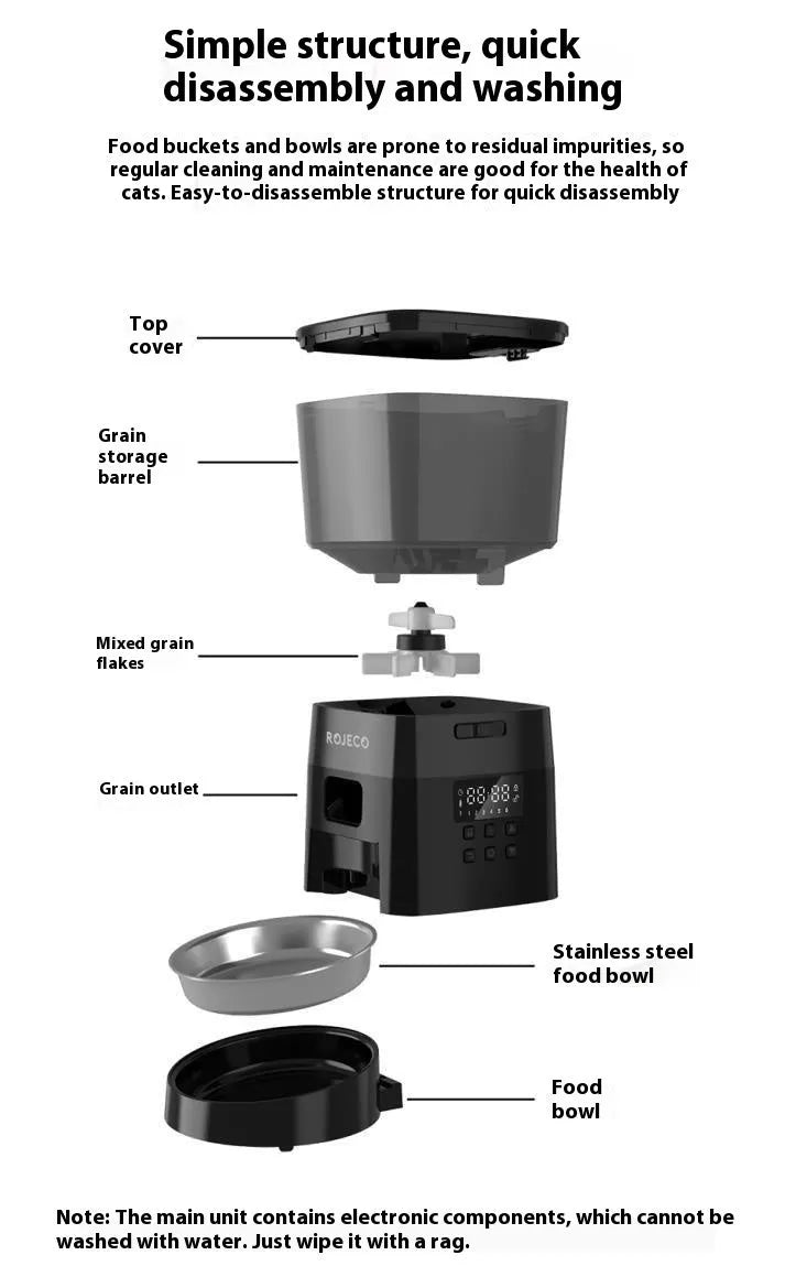 Automatic pet feeder WIFI version black with stainless steel tray and 2L capacity on counter