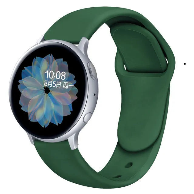Samsung Galaxy Active 2 black silicone replacement strap with reverse buckle in 20mm width.