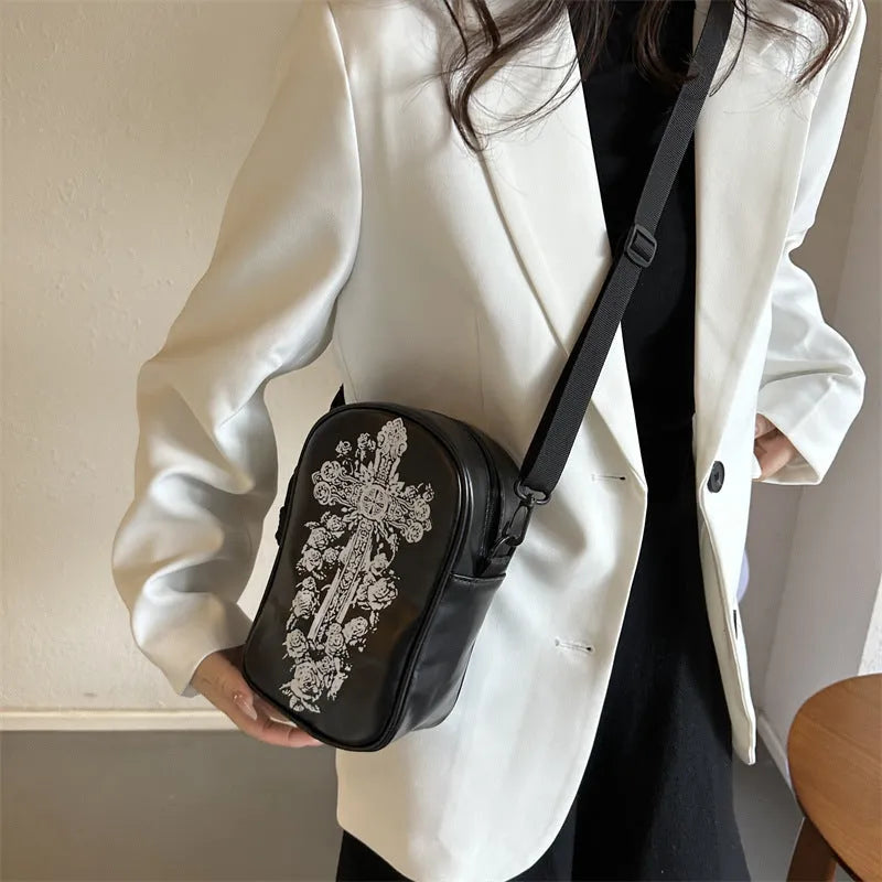 Halloween graffiti crossbody phone bag with pumpkin ghost bat print