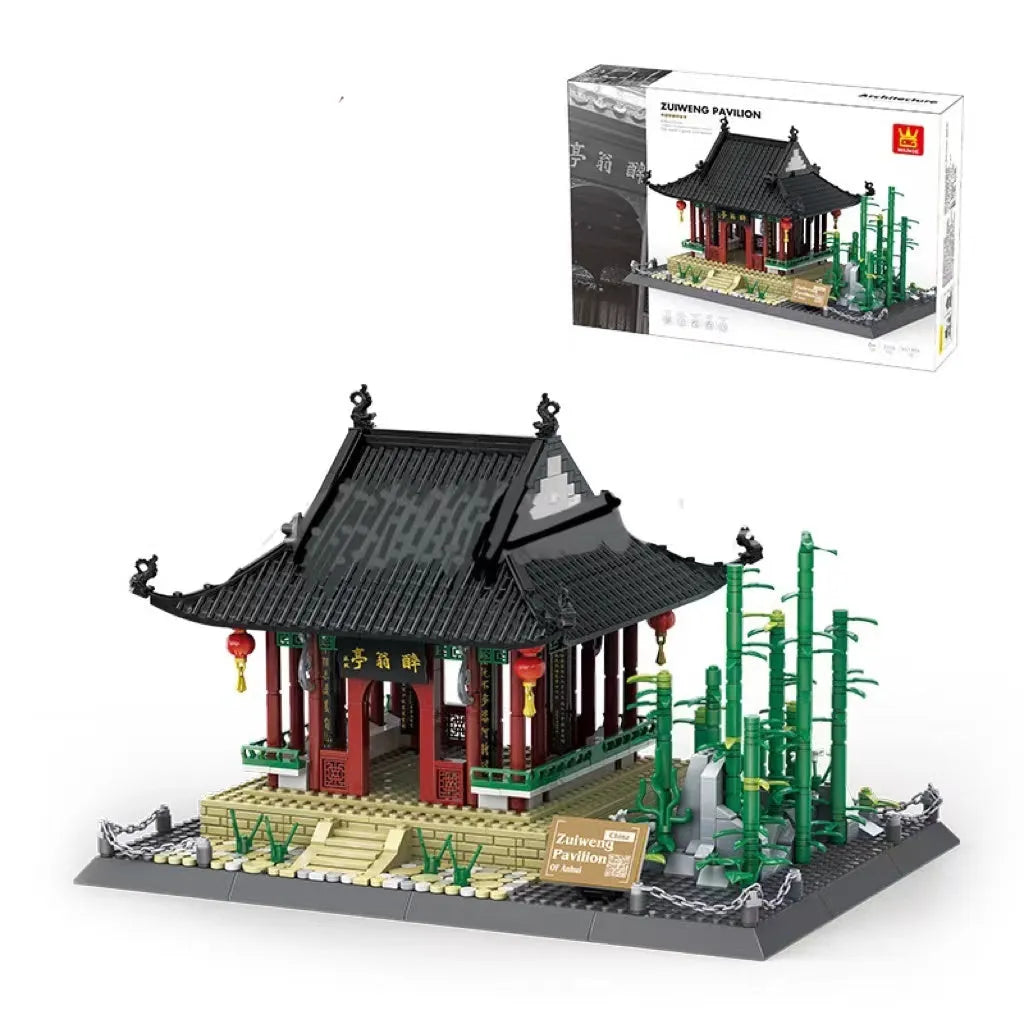 Wange building block set showing over 800 small ABS plastic pieces for constructing global landmark models.