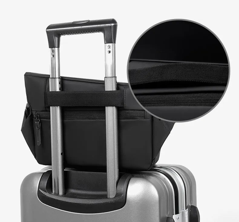 Grey PU leather crossbody bag showing internal phone pocket and document sleeve organisation