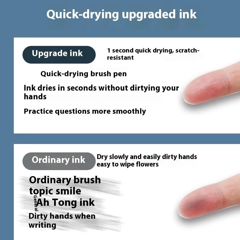 Pack of 10 quick-drying push bullet pen refills in black, red, blue, and ink blue colours.