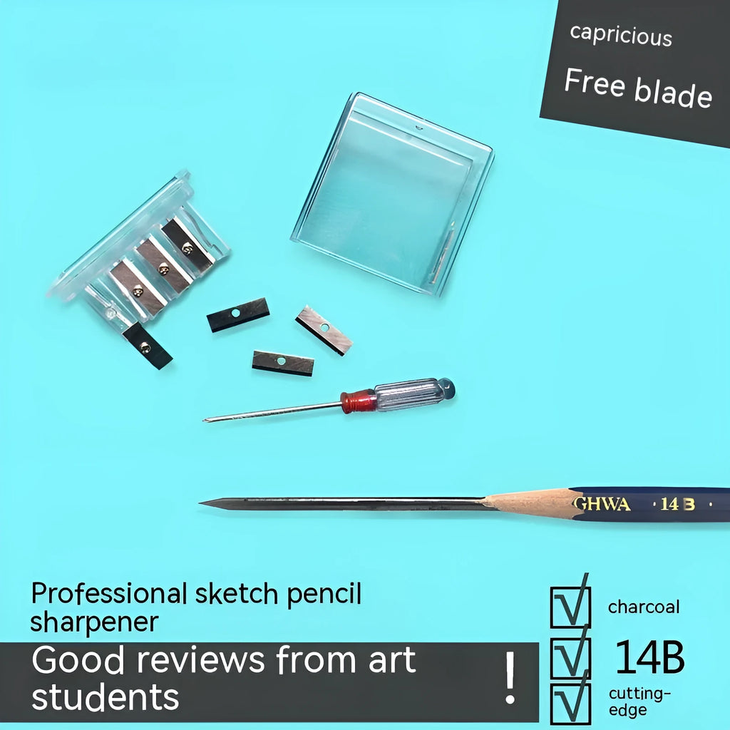 Geometric four-hole plastic pencil sharpener with colourful design for art and writing pencils