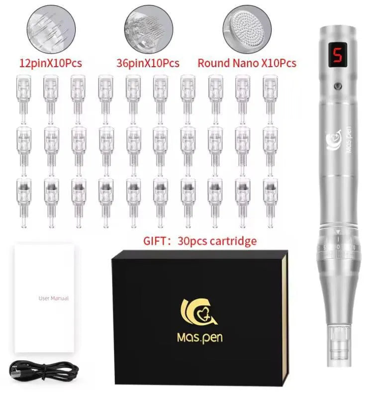 Electric Microneedle Guide Tool with Spiral Mouth 30 Heads for Nano Microneedling Professional Skin Care Treatment and At-Home Use