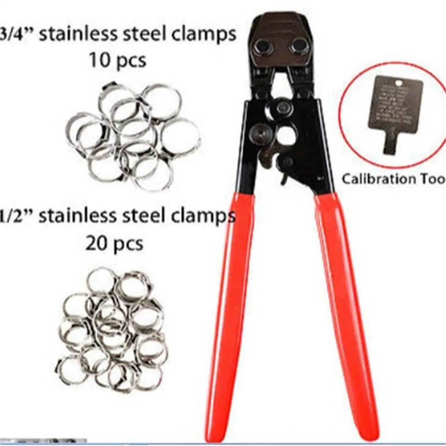 Red cloth covered single ear metal PEX hose clamp with bolt.
