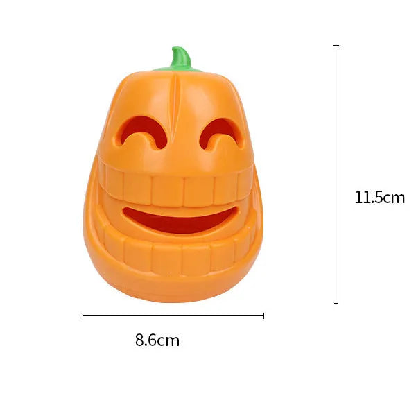 Halloween pumpkin shaped orange interactive dog chew toy with treat-dispensing funnel