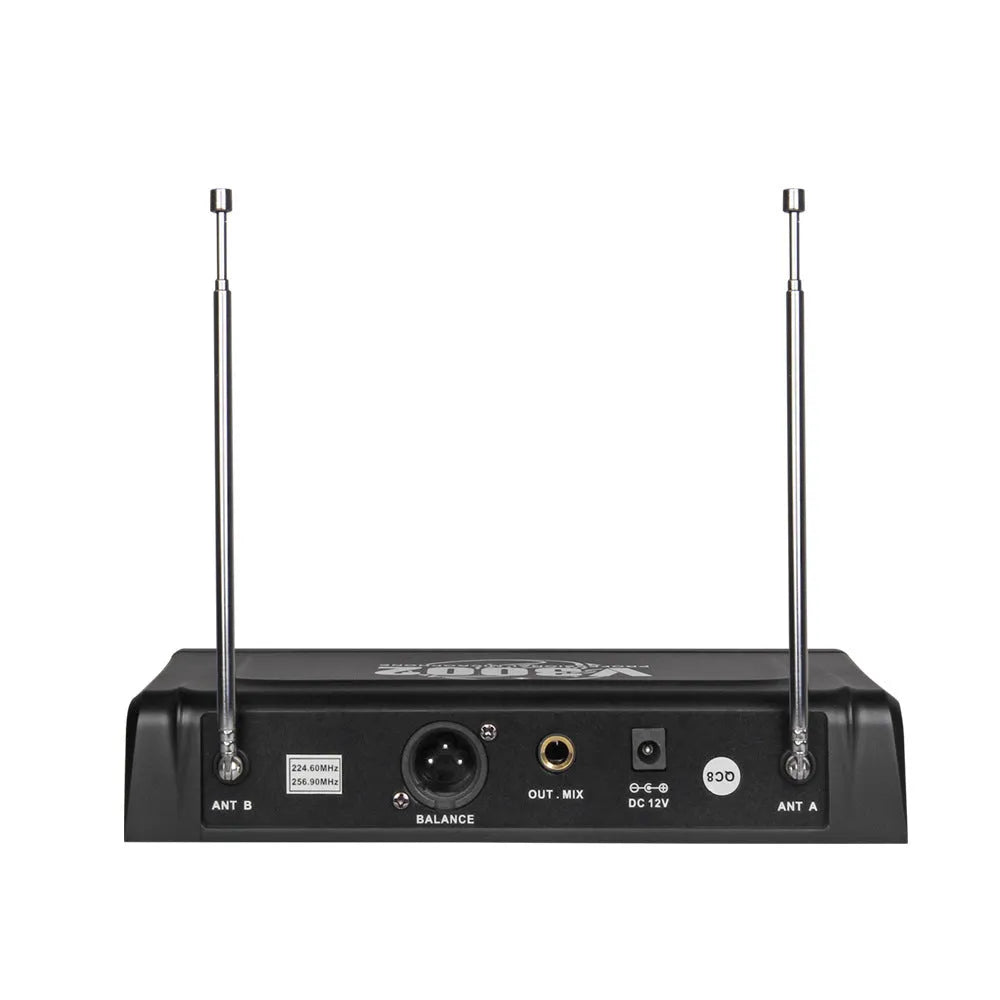 V-3002 black wireless handheld microphone system with two microphones and transmitter