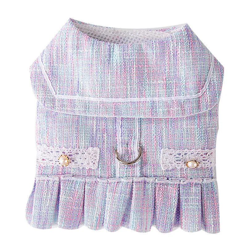 Polyester pet clothes for small dogs and cats in purple and pink colours with four size options