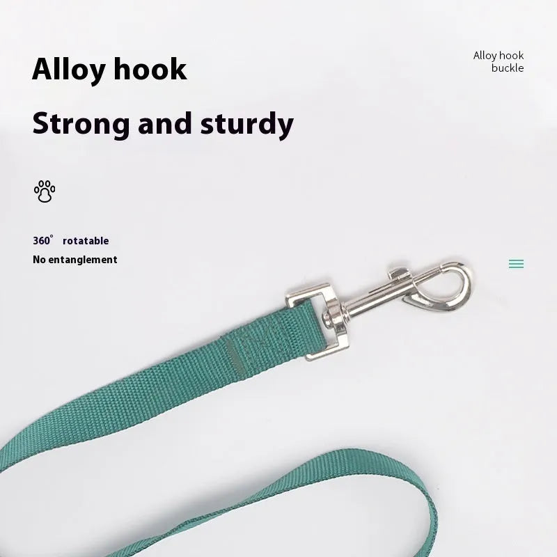 Solid colour nylon dog hand-holding lead showing single-rope construction with clip attachment