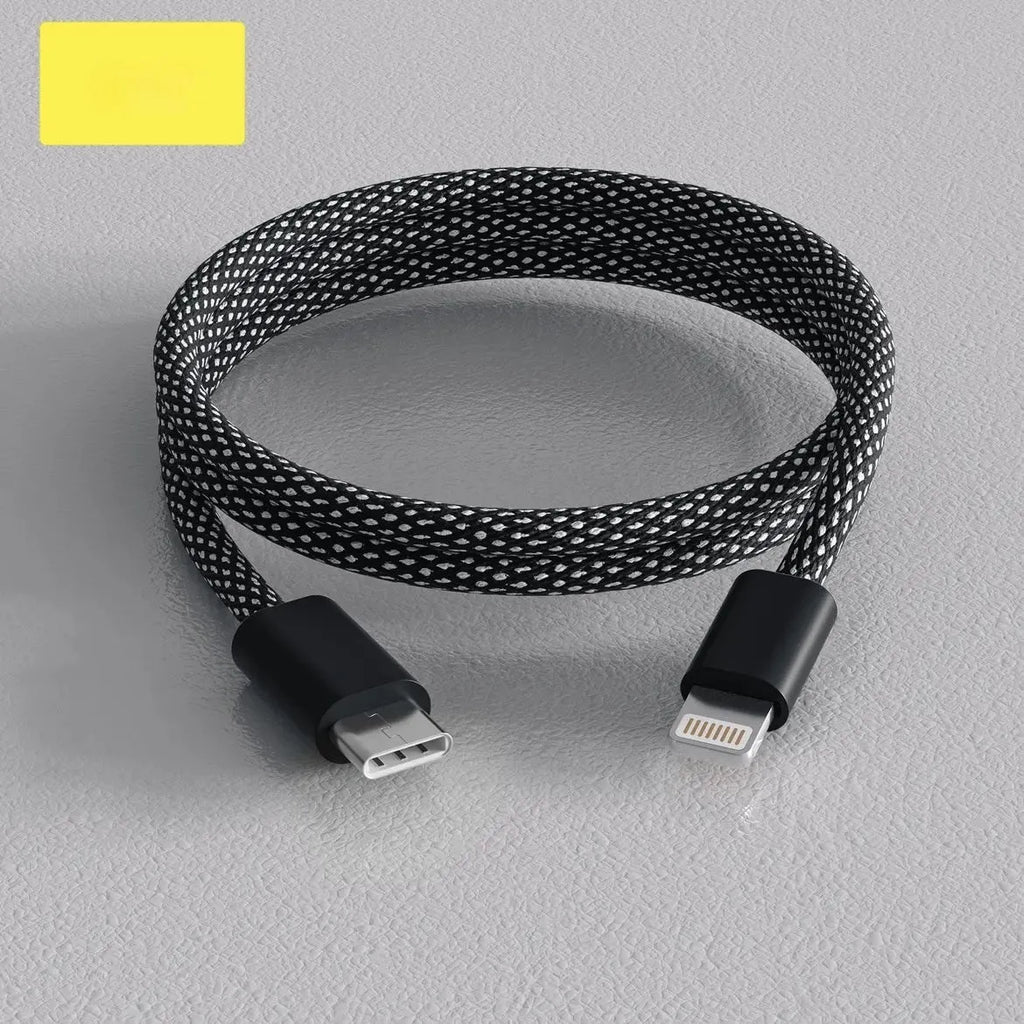 Woven braided USB data cable 66W with Lightning micro USB and Type-C connectors in Tech Black