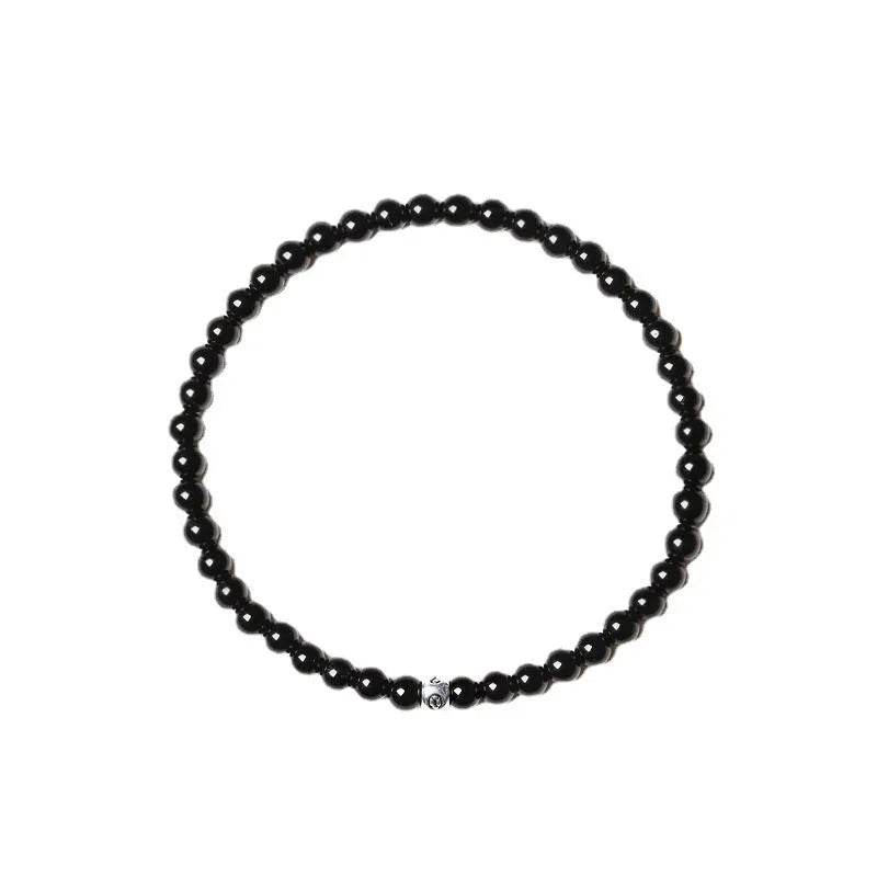 Unisex geometric bracelet with black agate, blue San and obsidian beads approximately 4mm in size