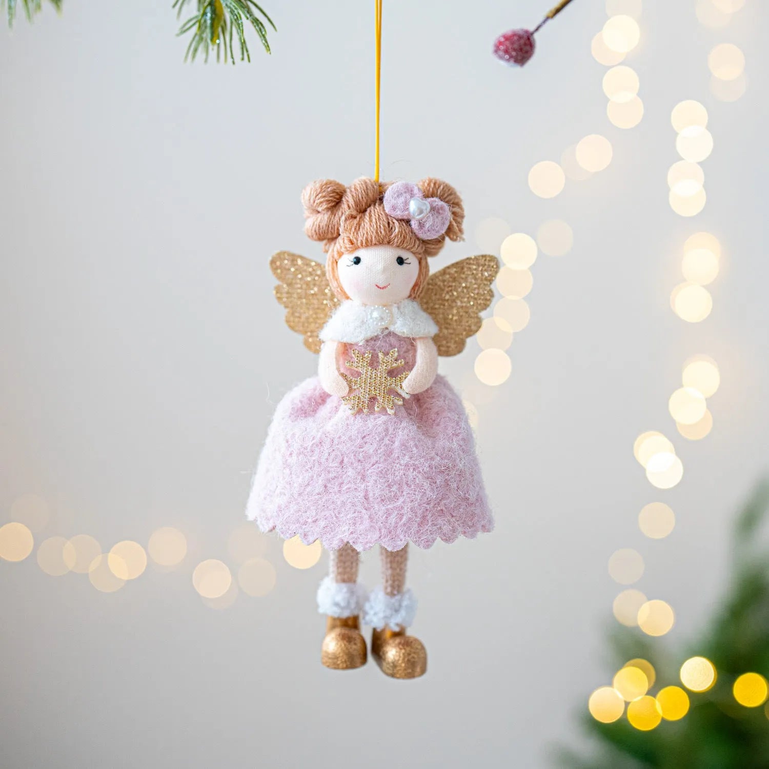 Pink and white cloth angel wings Christmas plush pendant ornament decoration