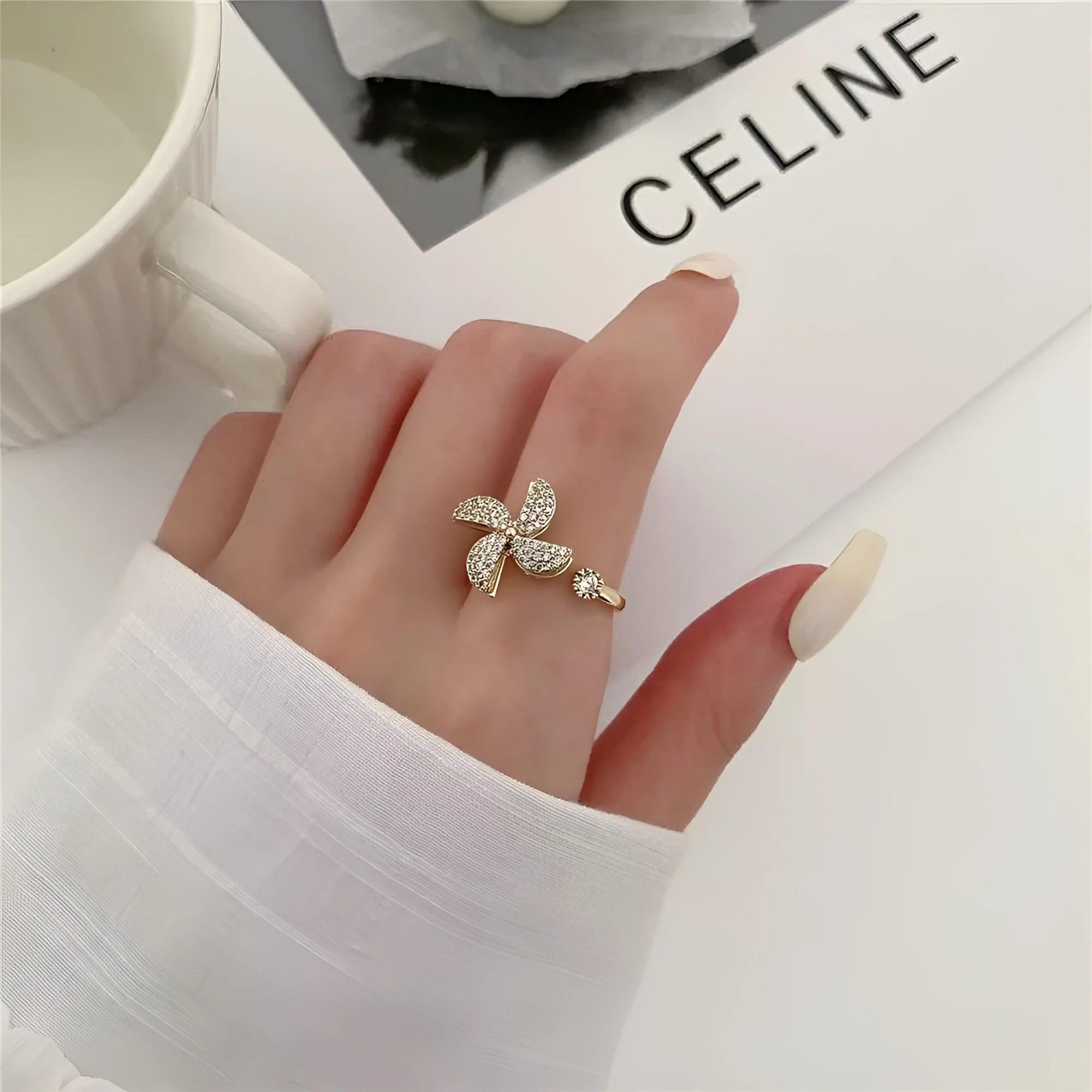 Unisex copper rotating ring with windmill design in gold or silver electroplated finish