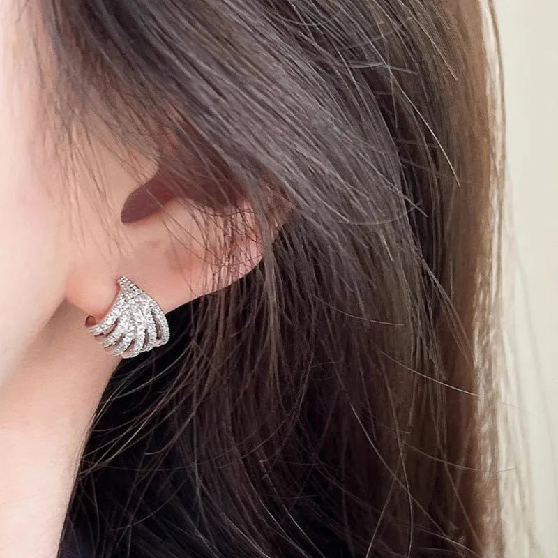 Women's geometric line design earrings with electroplated platinum finish