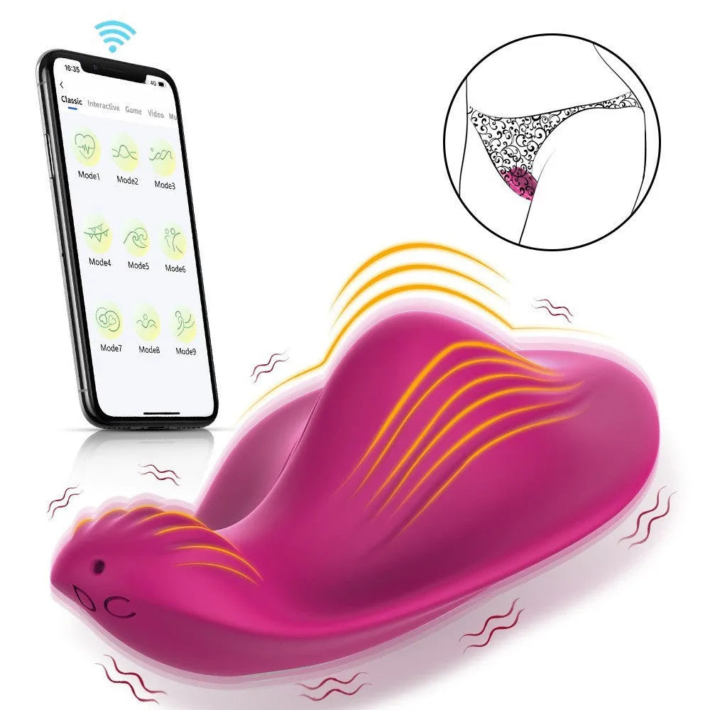 Rose red wearable female vibrator with butterfly design and smartphone app control