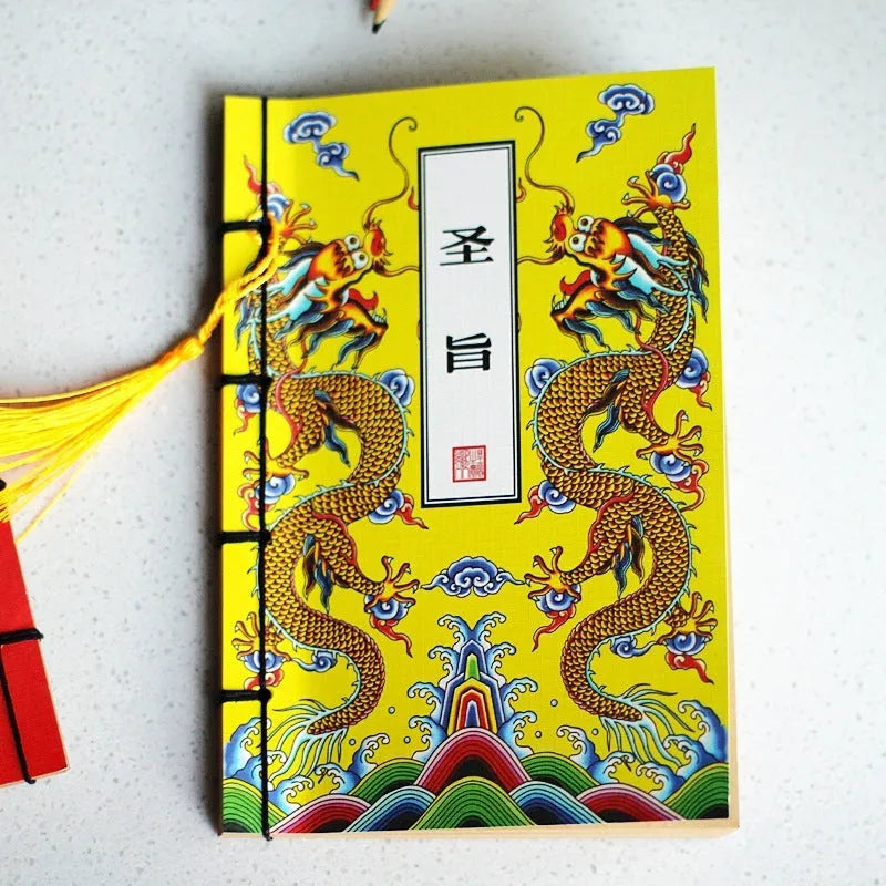 A5 antique wire-bound notebook with retro painting design on white cowhide cover