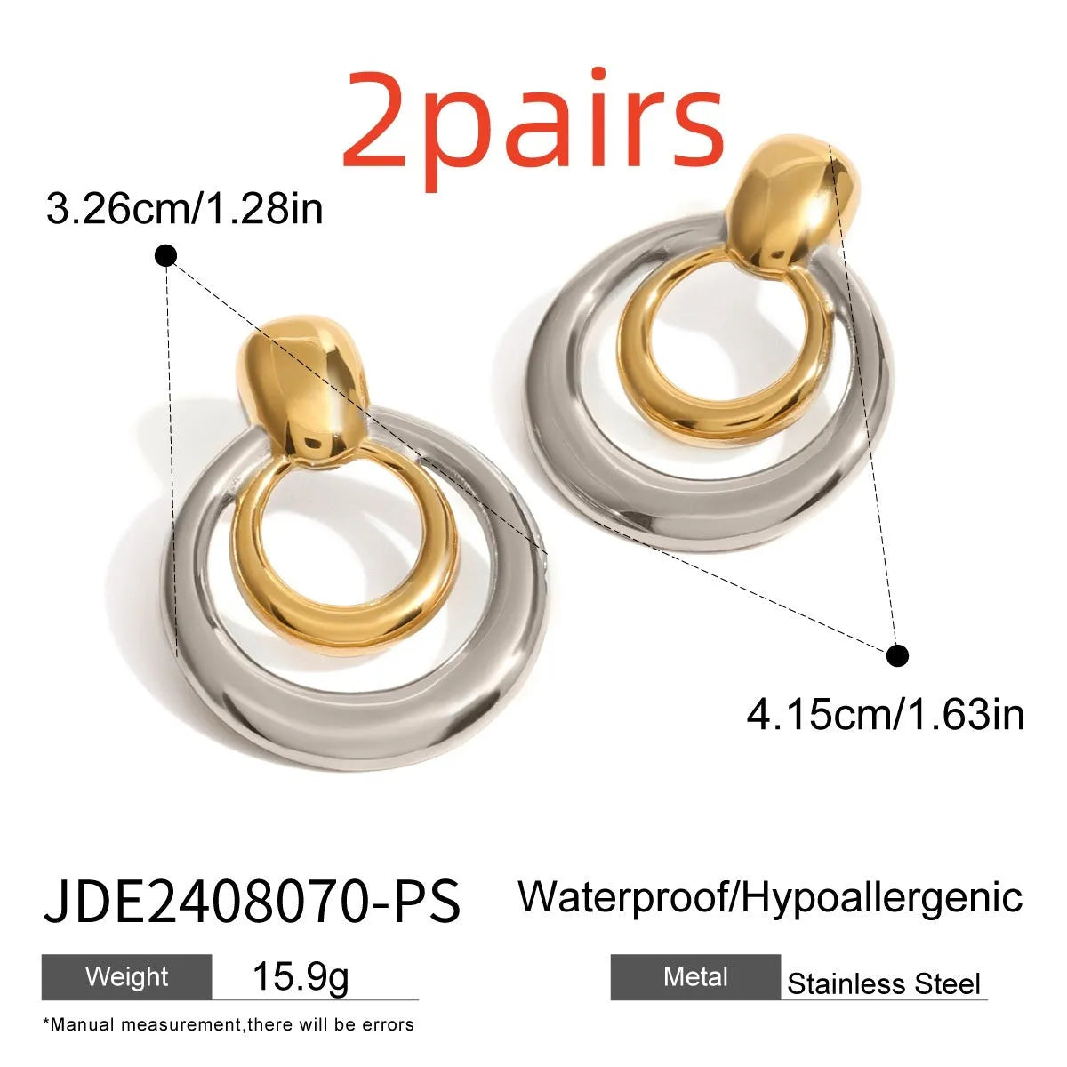 Golden round double-layer hollow stud earrings with geometric design and 18K gold plating