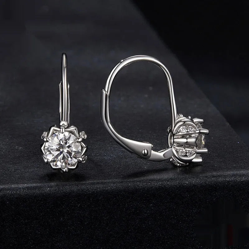 White gold plated sterling silver flower bud clip earrings with moissanite stone