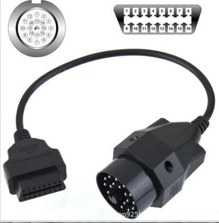 BMW OBD2 diagnostic adapter cable converting 20-pin connector to standard 16-pin OBD2 plug