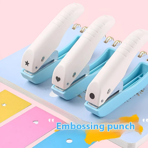 Small manual craft punching machine with Love, Star, 4mm and 6mm round embossing heads.
