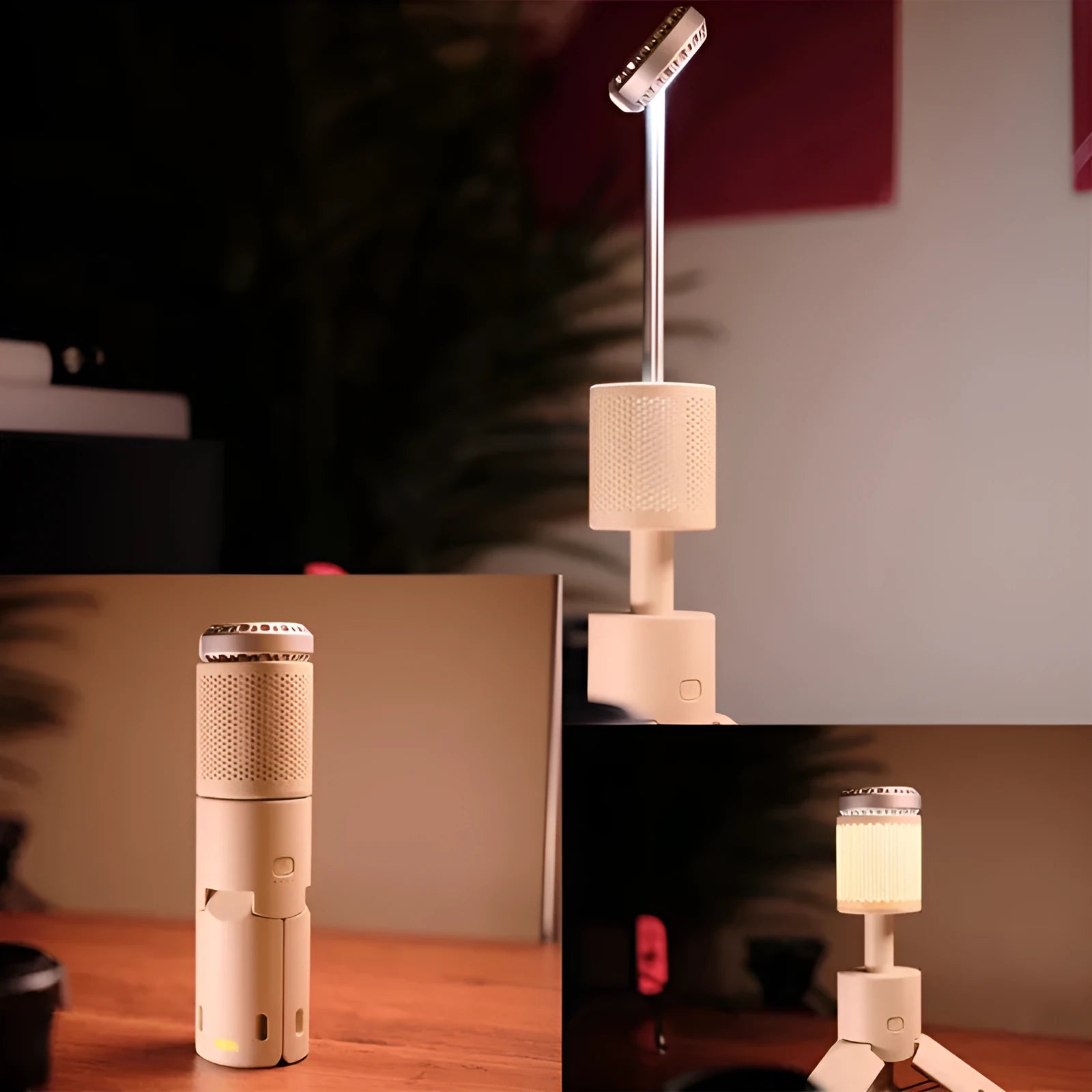 Portable LED camping lantern in creamy white or dark grey with button switch