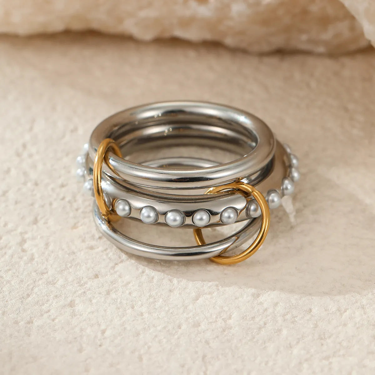 Stacked colour matching stainless steel ring with 18K gold plating for women in free size