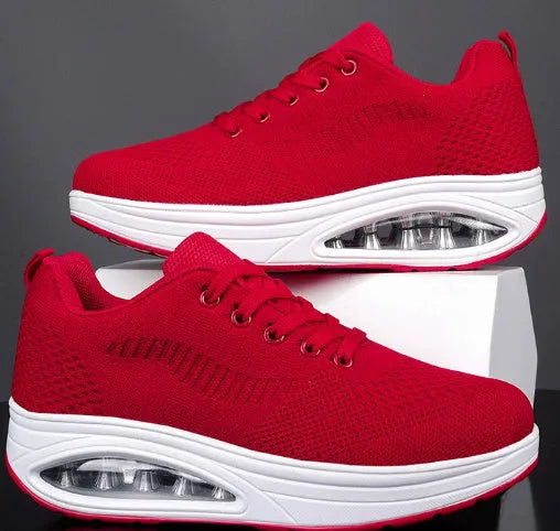 Women's platform air cushion sneakers in 2318 Black with mesh fabric upper and hollow-out detail