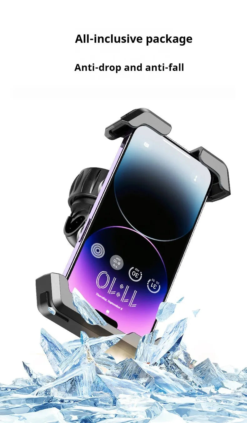 Outdoor cycling mobile phone navigation bracket in black ABS with upgrade knob base mounted on bicycle handlebar